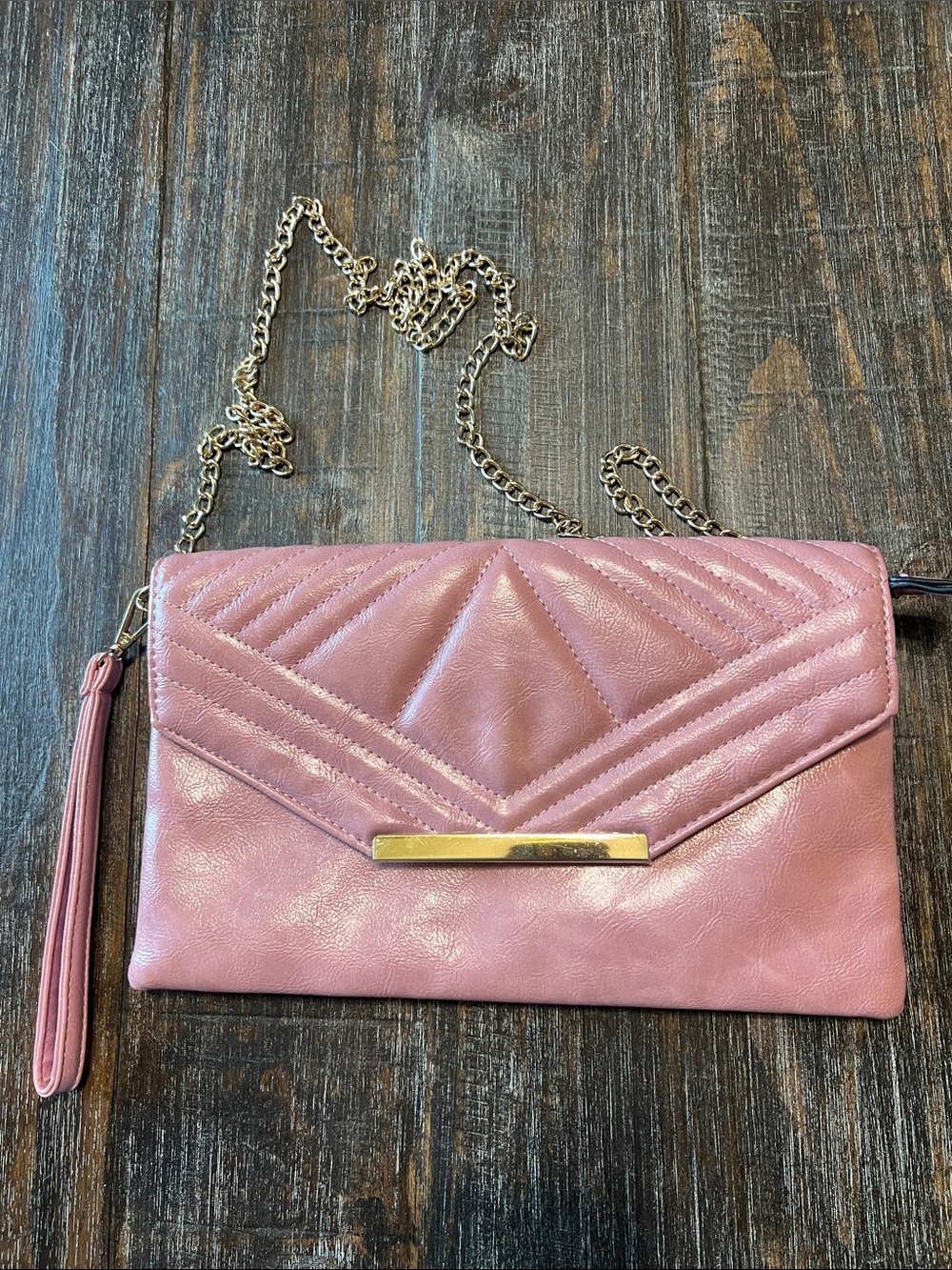 Pink Quilted Chain Crossbody Clutch
